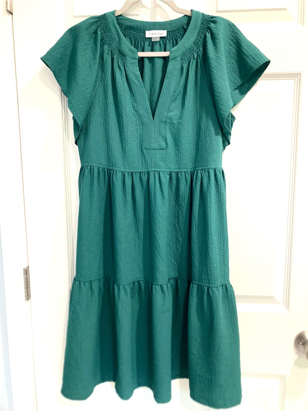 Calvin Klein Emerald Green Dress W/Pockets & Waist Tie SZ 6